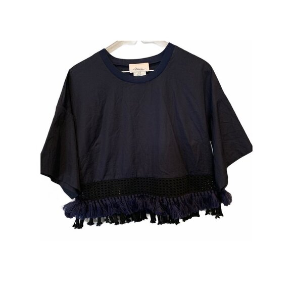 3.1 Phillip Lim Boxy Cropped Tee w/ Eyelet Fringe - Picture 2 of 4